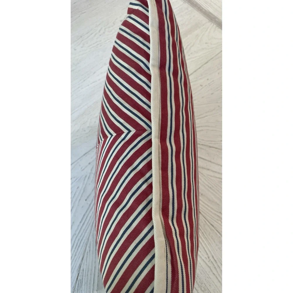 Ralph Lauren 18x18 Red Blue Ticking Stripe Pillow w/Feather Insert‎ Cote D'Azur